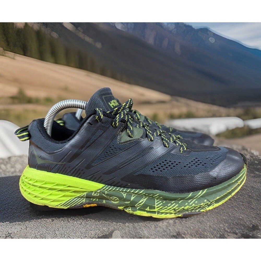 Hoka One One Speedgoat 3 Trail Running Shoes Mens 8 Black Green Vibram Outsole